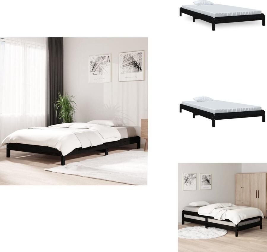 VidaXL Stapelbaar Bed Stapelbare Bedden Slaapmeubel Bedframe Bed stapelbaar 100x200 cm massief grenenhout zwart