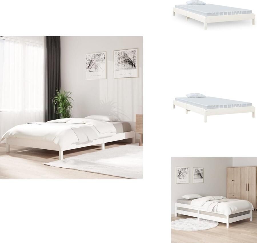 VidaXL Stapelbaar Bed Stapelbare Bedden Slaapmeubel Bedframe Bed stapelbaar 100x200 cm massief grenenhout wit