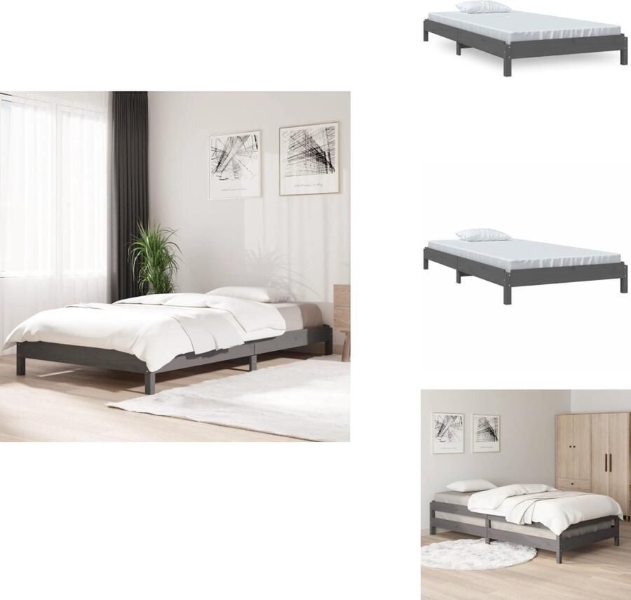 VidaXL Stapelbaar Bed Stapelbare Bedden Slaapmeubel Bedframe Bed stapelbaar 75x190 cm massief grenenhout grijs