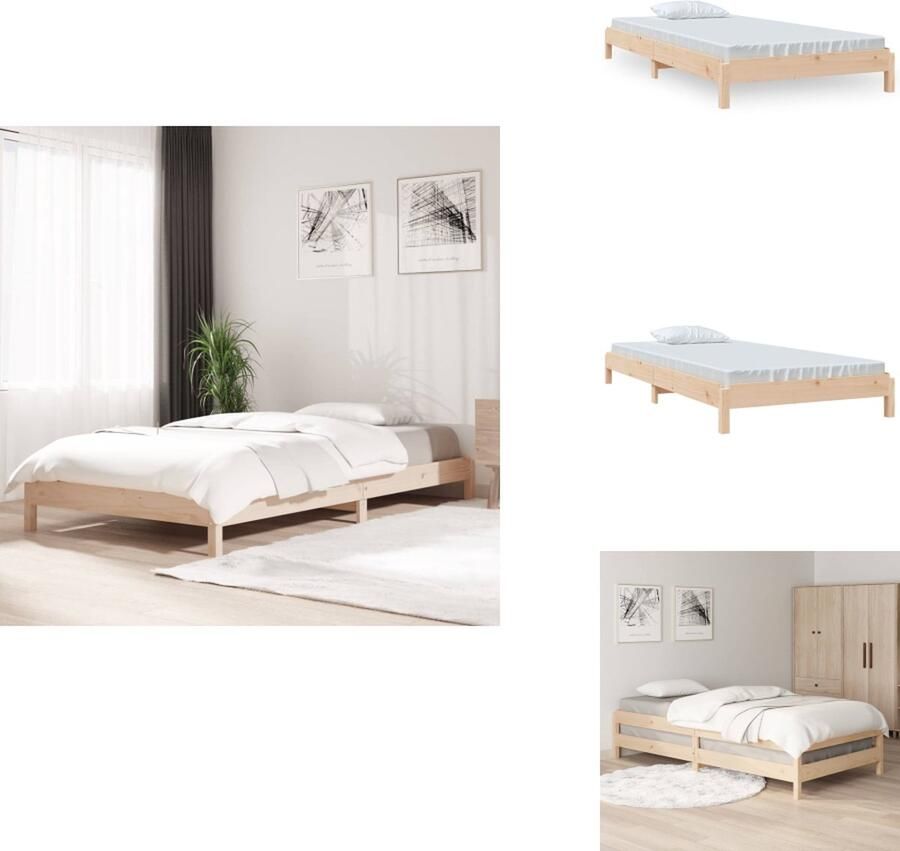 VidaXL Stapelbaar Bed Stapelbare Bedden Slaapmeubel Bedframe Bed stapelbaar 75x190 cm massief grenenhout