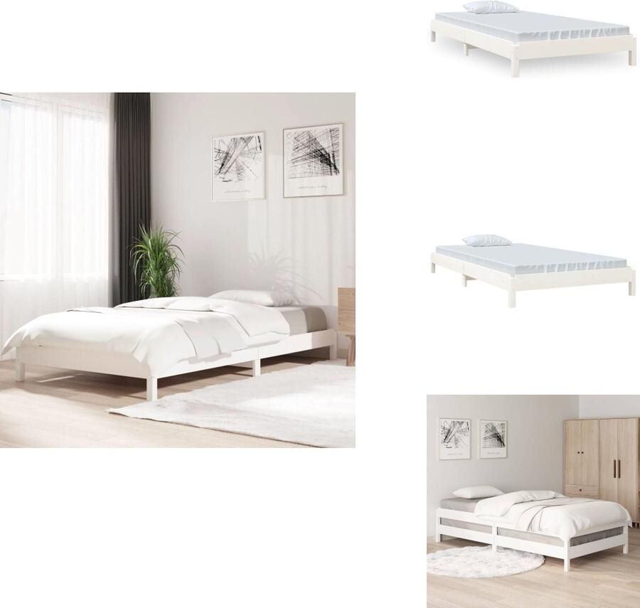 VidaXL Stapelbaar Bed Stapelbare Bedden Slaapmeubel Bedframe Bed stapelbaar 75x190 cm massief grenenhout wit