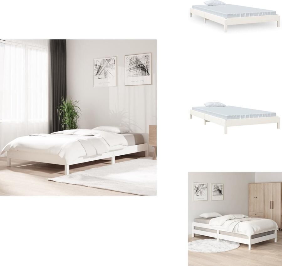 VidaXL Stapelbaar Bed Stapelbare Bedden Slaapmeubel Bedframe Bed stapelbaar 80x200 cm massief grenenhout wit