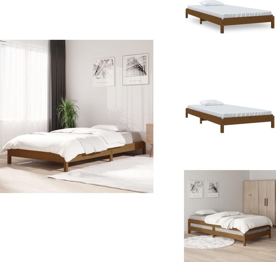 VidaXL Stapelbaar Bed Stapelbare Bedden Slaapmeubel Bedframe Bed stapelbaar 90x190 cm massief grenenhout honingbruin