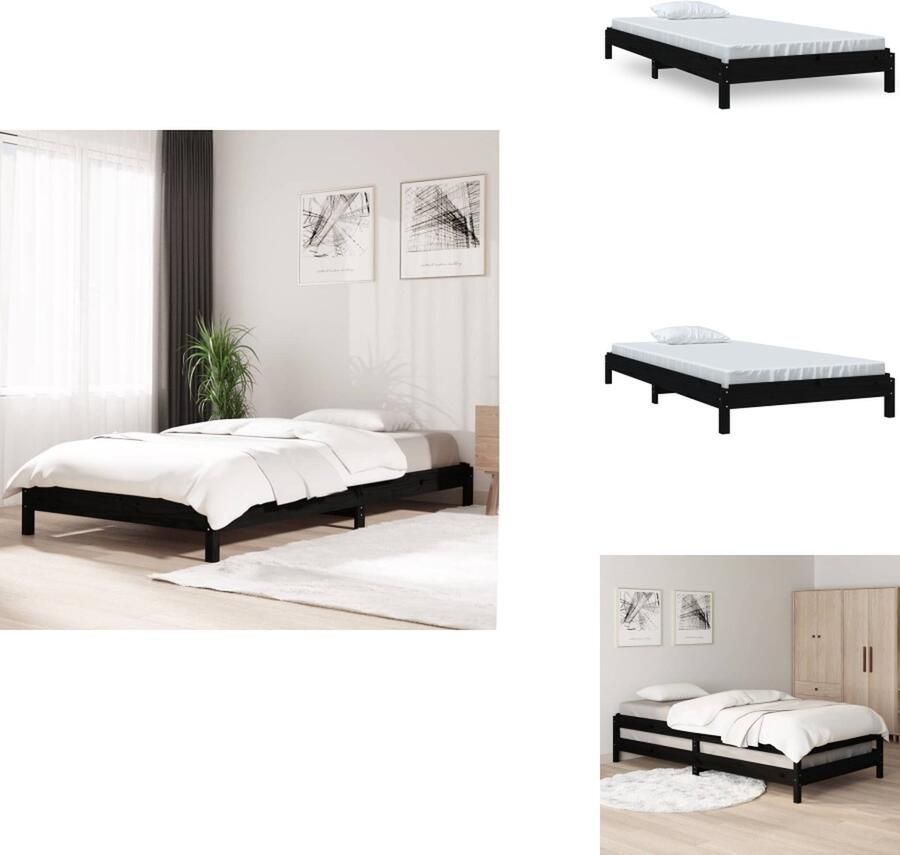 VidaXL Stapelbaar Bed Stapelbare Bedden Slaapmeubel Bedframe Bed stapelbaar 90x190 cm massief grenenhout zwart