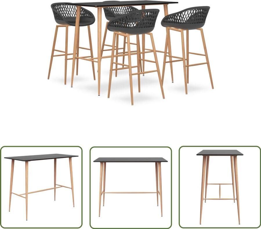 The Living Store 5-delige Barset zwart en grijs Bartafel Stapelbare Stoelen Zwarte Meubels Industriële Woonstijl Loungehoek