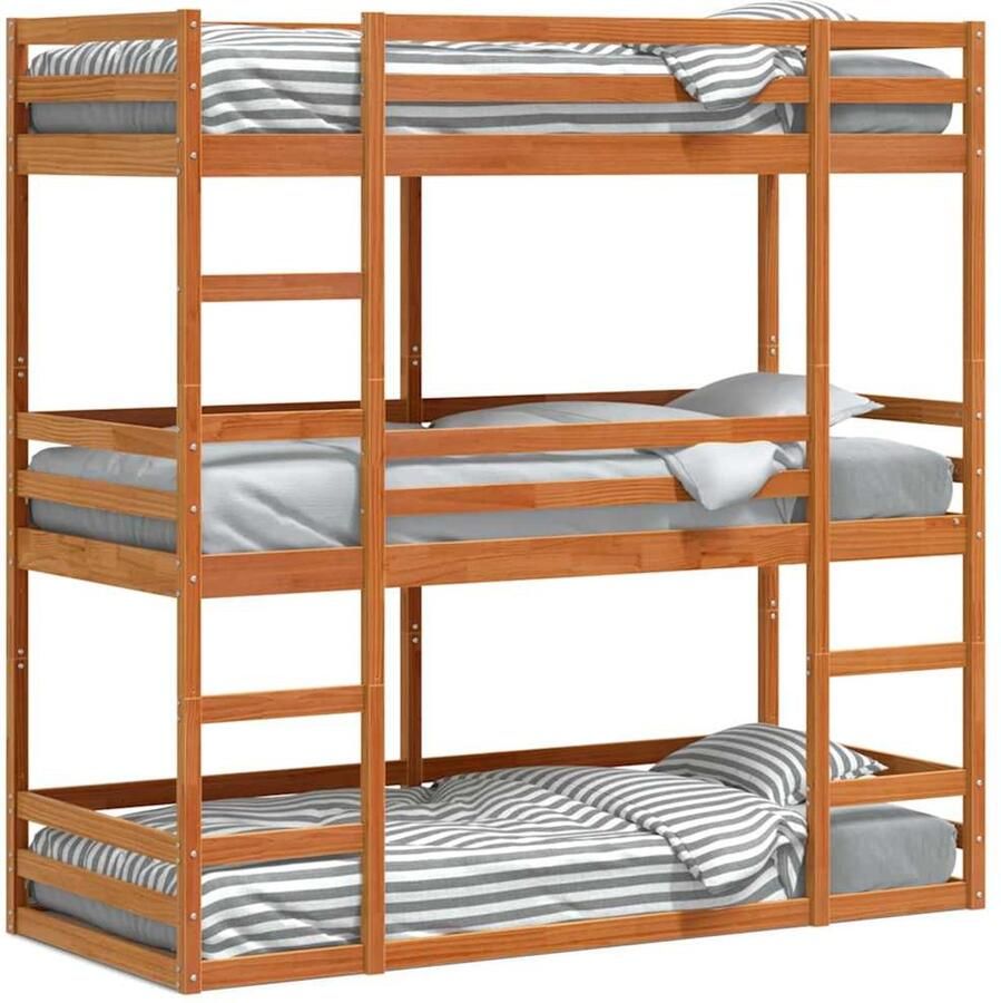 VidaXL Stapelbed 3-persoons massief grenenhout wasbruin 80x200 cm - Foto 2