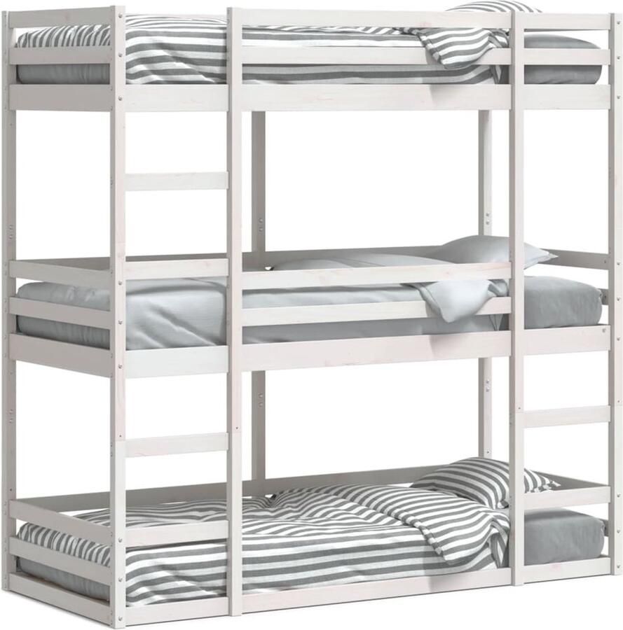 VidaXL Stapelbed 3-persoons massief grenenhout wit 75x190 cm