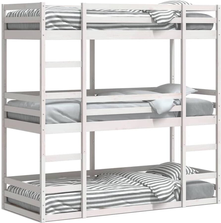 VidaXL Stapelbed 3-persoons massief grenenhout wit 90x200 cm