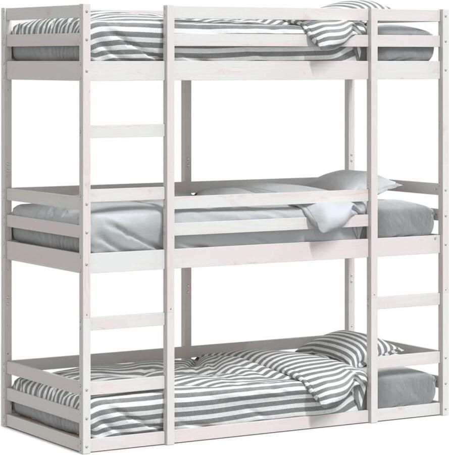 VidaXL Stapelbed 3-persoons massief grenenhout wit 90x200 cm