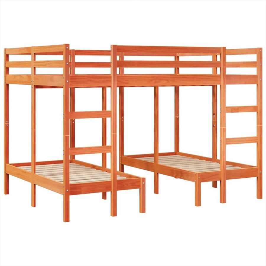 VidaXL Stapelbed 3-voudig grenenhout wasbruin 140x200 70x140 cm