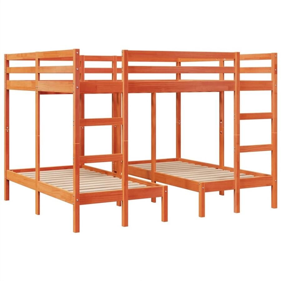 VidaXL Stapelbed 3-voudig grenenhout wasbruin 140x200 70x140 cm