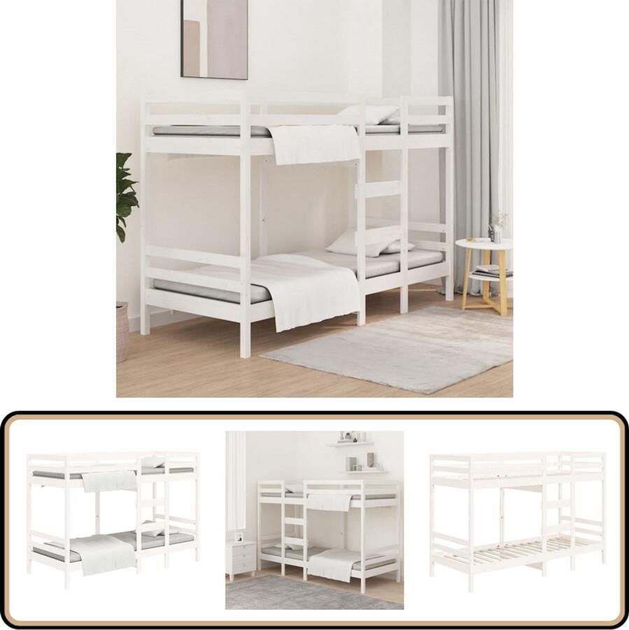 VidaXL Stapelbed 90x190 cm Grenenhout Wit Stapelbed Tweepersoonsbed Kidskamer Studentenkamer Klein Formaat Massief Hout Grenenhout Wit