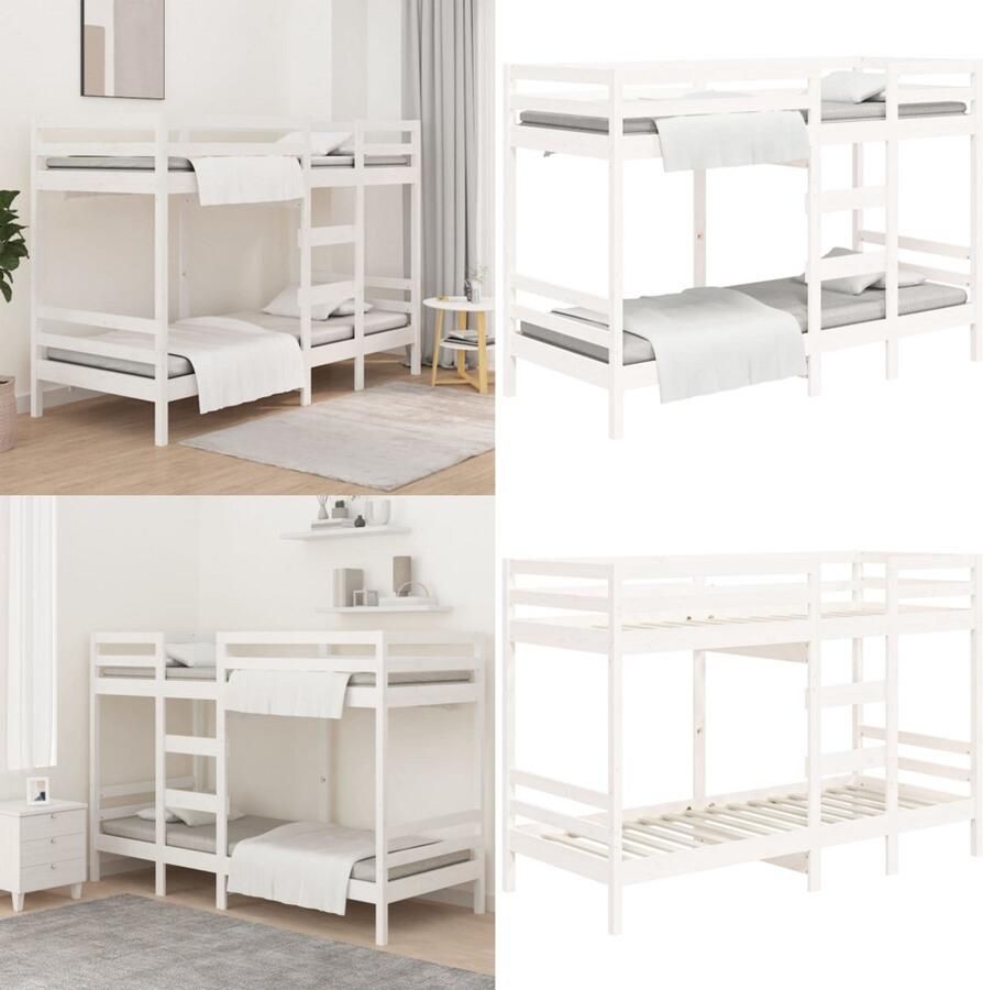 VidaXL Stapelbed 75x190 cm massief grenenhout wit Stapelbed Stapelbedden Bed Bedframe