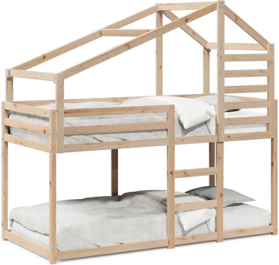 VidaXL Stapelbed 75x190 cm met dak massief grenenhout