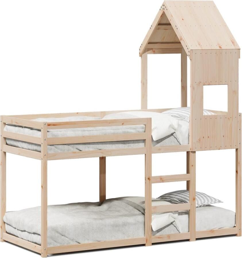 VidaXL Stapelbed 75x190 cm met dak massief grenenhout