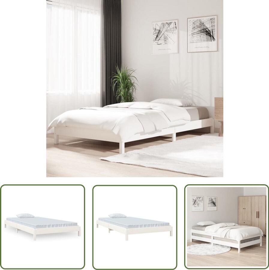 VidaXL Stapelbed 80x200 cm Wit Massief Grenenhout Stapelbaar Bed Massief Grenenhout Bed Wit Bed Enkelpersoonsbed Slaapkamers