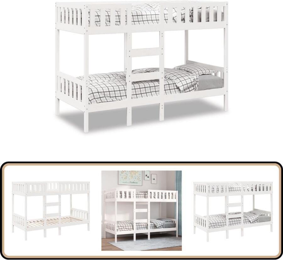 VidaXL Stapelbed 90x190 cm Massief Grenenhout Wit Stapelbed Tweepersoonsbed Houten Bed Stapelbed Met Lade Kinderbed