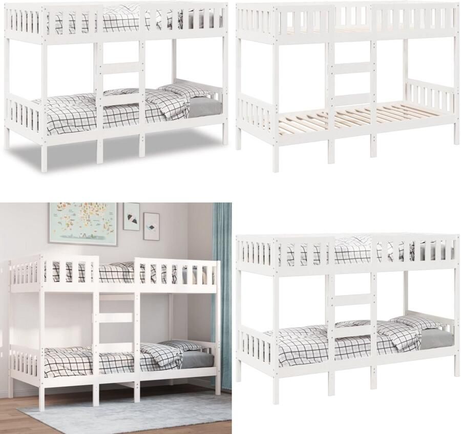 VidaXL Stapelbed 90x190 cm massief grenenhout wit Stapelbedframe Stapelbedframes laag Stapelbedframe Voor Kinderen
