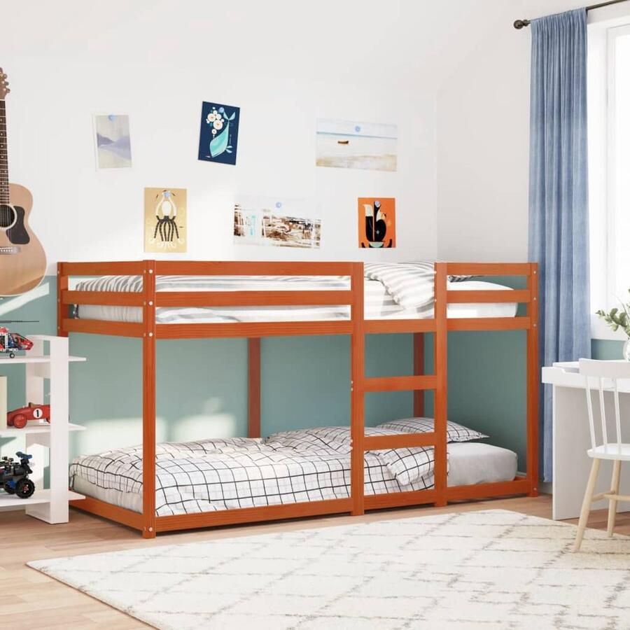 VidaXL Stapelbed Grenenhout Wasbruin 75x190 cm Stapelbed Kinderbed Houten Bed Grenenhout Bed Tweepersoonsbed Kidskamer Meubilair Bruine Bed - Foto 2