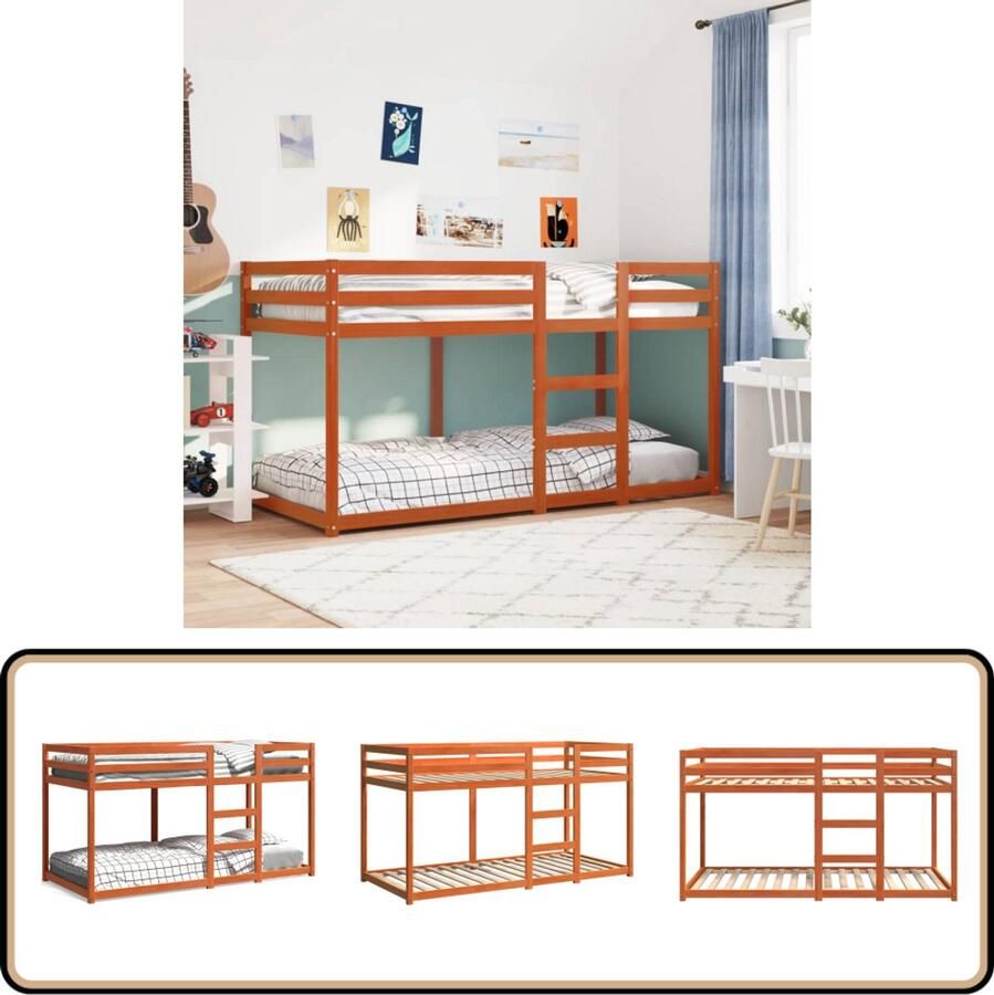 VidaXL Stapelbed Grenenhout Wasbruin 75x190 cm Stapelbed Kinderbed Houten Bed Grenenhout Bed Tweepersoonsbed Kidskamer Meubilair Bruine Bed