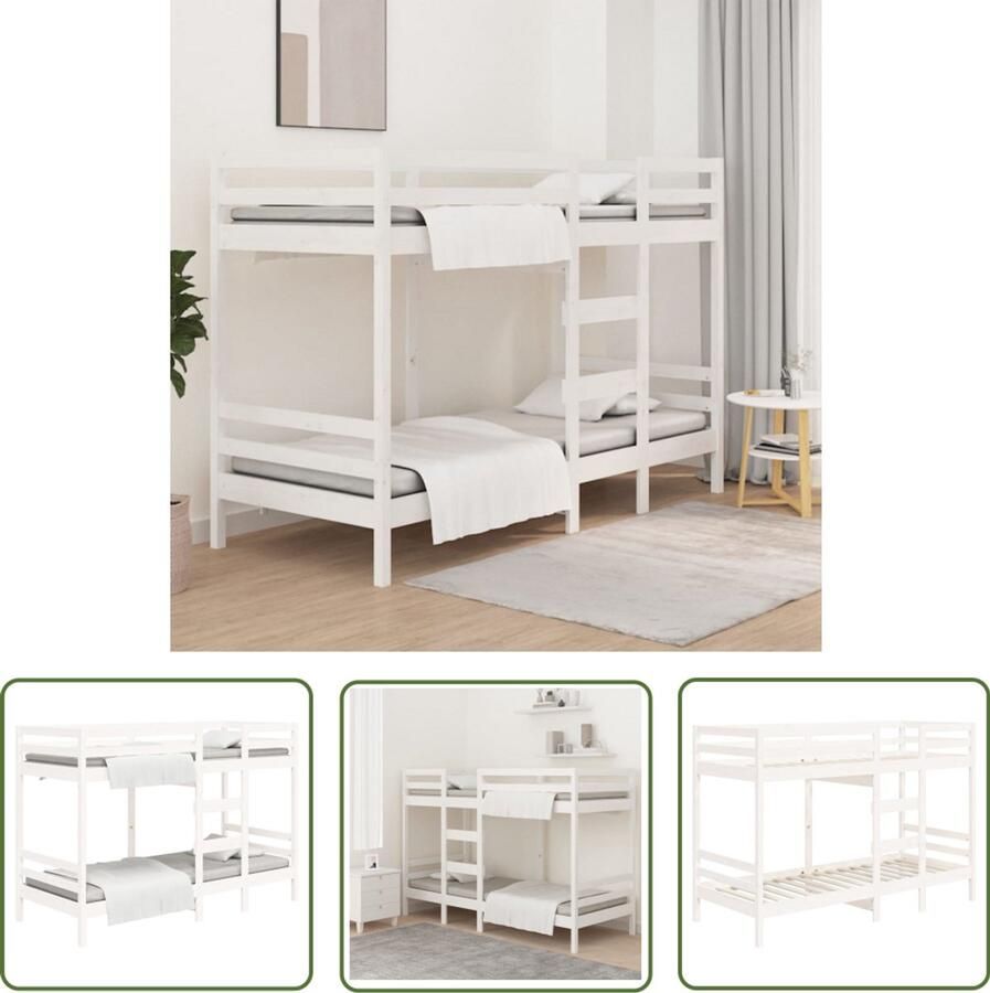 VidaXL Stapelbed Massief Grenen Wit 80x200 cm Stapelbed Hout Kinderbed Tweepersoonsbed Compact Bed Frame Grenenhout Bed Wit Bed