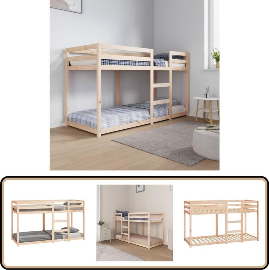 VidaXL Stapelbed Massief Grenenhout 75x190cm Stapelbed Houten Bed Kinderbed Tweepersoonsbed Slaapkamers Klein Appartement Budgetvriendelijk