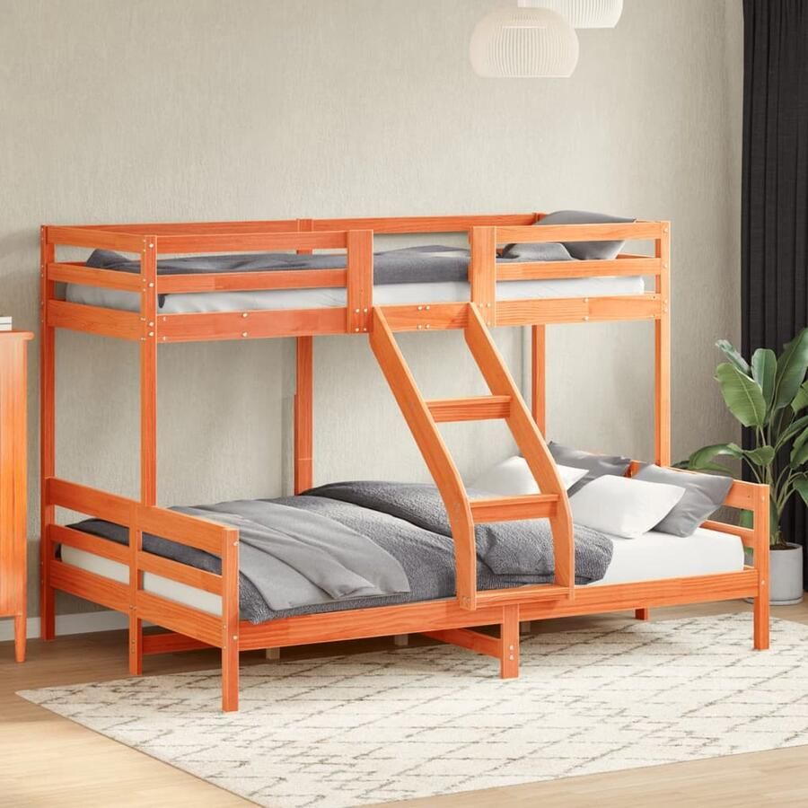 VidaXL Stapelbed Massief Grenenhout 90x200 140x200 Stapelbed Houten Bed Tweepersoonsbed Kinderkamermeubel Bruine Bed Klein Bed Budgetvriendelijk Bed Space Saving Furniture Compact Bed Frame - Foto 2