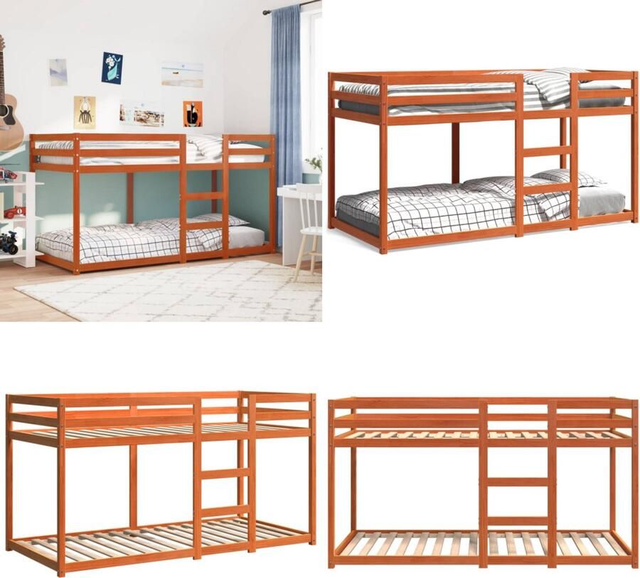 VidaXL Stapelbed massief grenenhout wasbruin 75x190 cm Stapelbed Stapelbedden Bed Bedframe