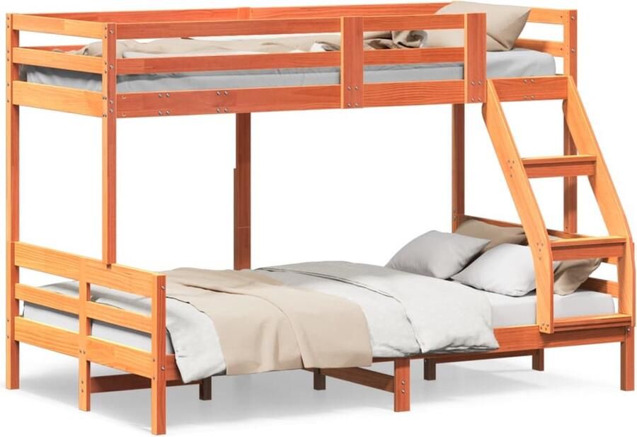 Vida XL Stapelbed massief grenenhout wasbruin 90x200 120x200 cm SKU: V3207172