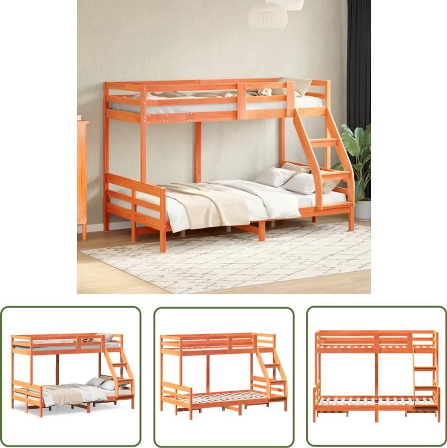 VidaXL Stapelbed massief grenenhout wasbruin 80x200 120x200 cm Stapelbed Grenenhout Houten Bed Bruine Bed Kinderkamer - Foto 2