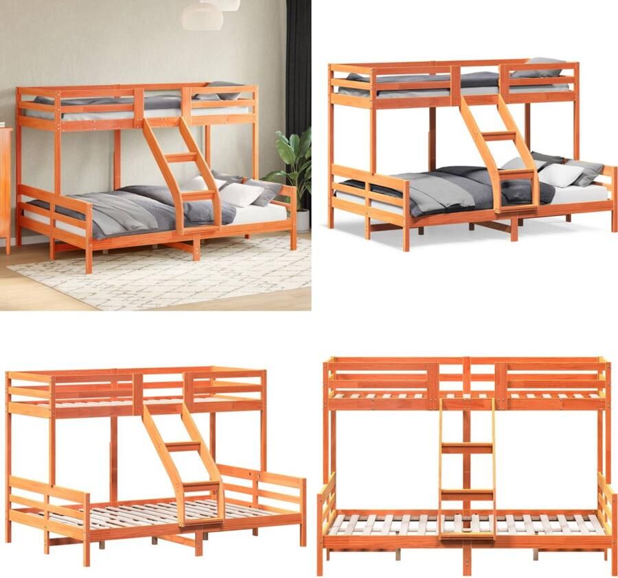 VidaXL Stapelbed massief grenenhout wasbruin 80x200 140x200 cm Stapelbed Stapelbedden Bed Bedframe
