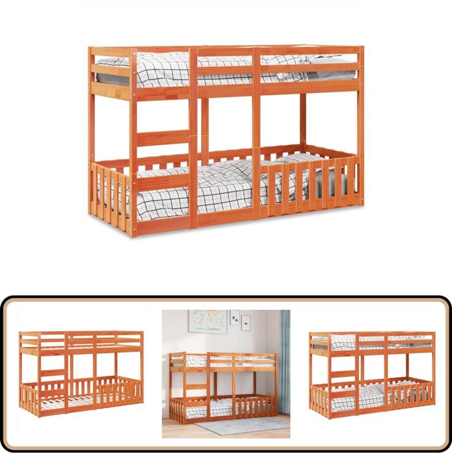 VidaXL Stapelbed massief grenenhout wasbruin 90x190 cm