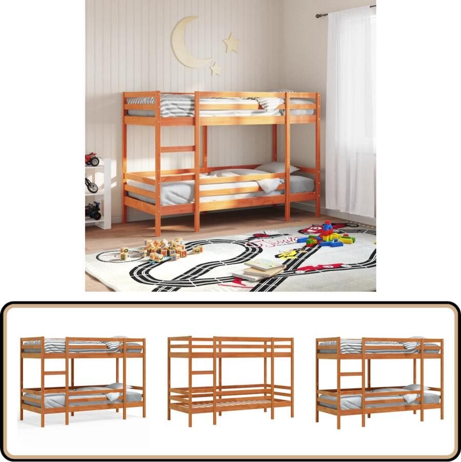 VidaXL Stapelbed massief grenenhout wasbruin 90x190 cm