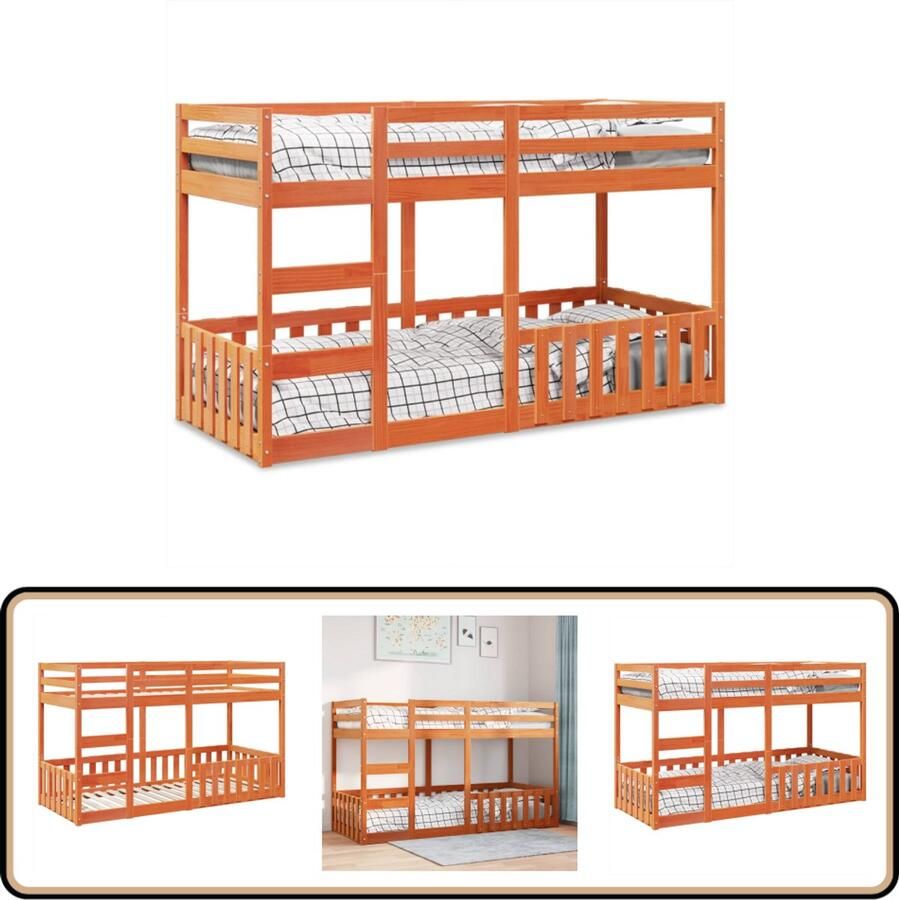 VidaXL Stapelbed massief grenenhout wasbruin 90x200 cm