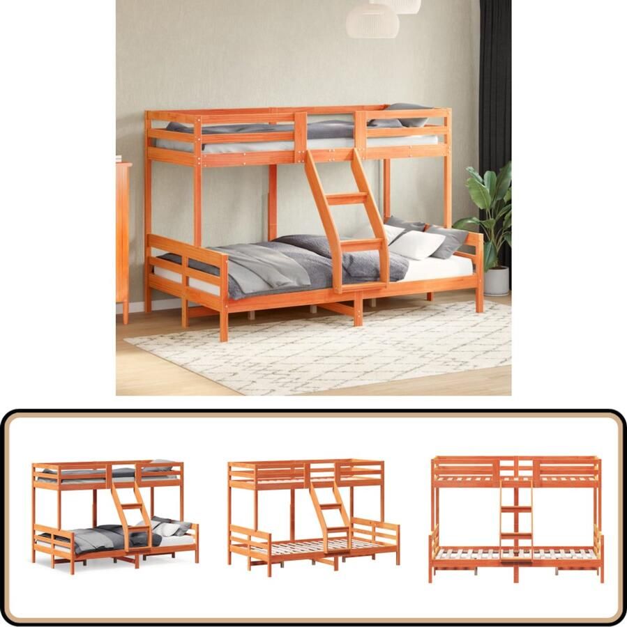 VidaXL Stapelbed massief grenenhout wasbruin 90x200 120x200 cm