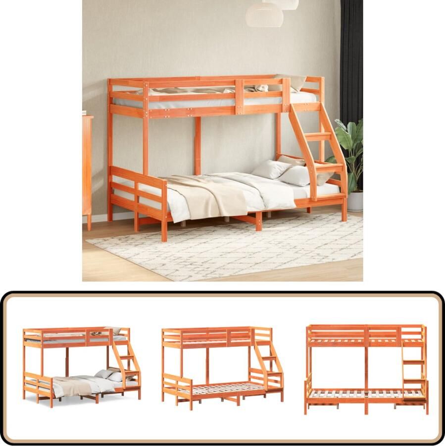 VidaXL Stapelbed massief grenenhout wasbruin 90x200 120x200 cm