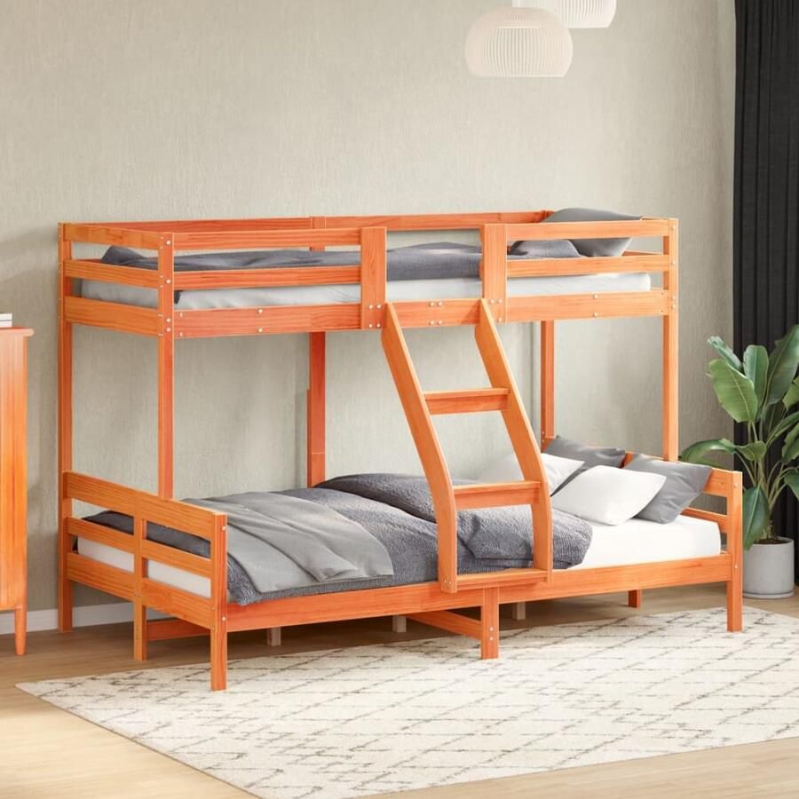 Vida XL Stapelbed massief grenenhout wasbruin 90x200 120x200 cm SKU: V3207172 - Foto 2