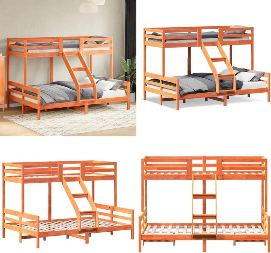 VidaXL Stapelbed massief grenenhout wasbruin 90x200 140x200 cm Stapelbed Stapelbedden Bed Bedframe