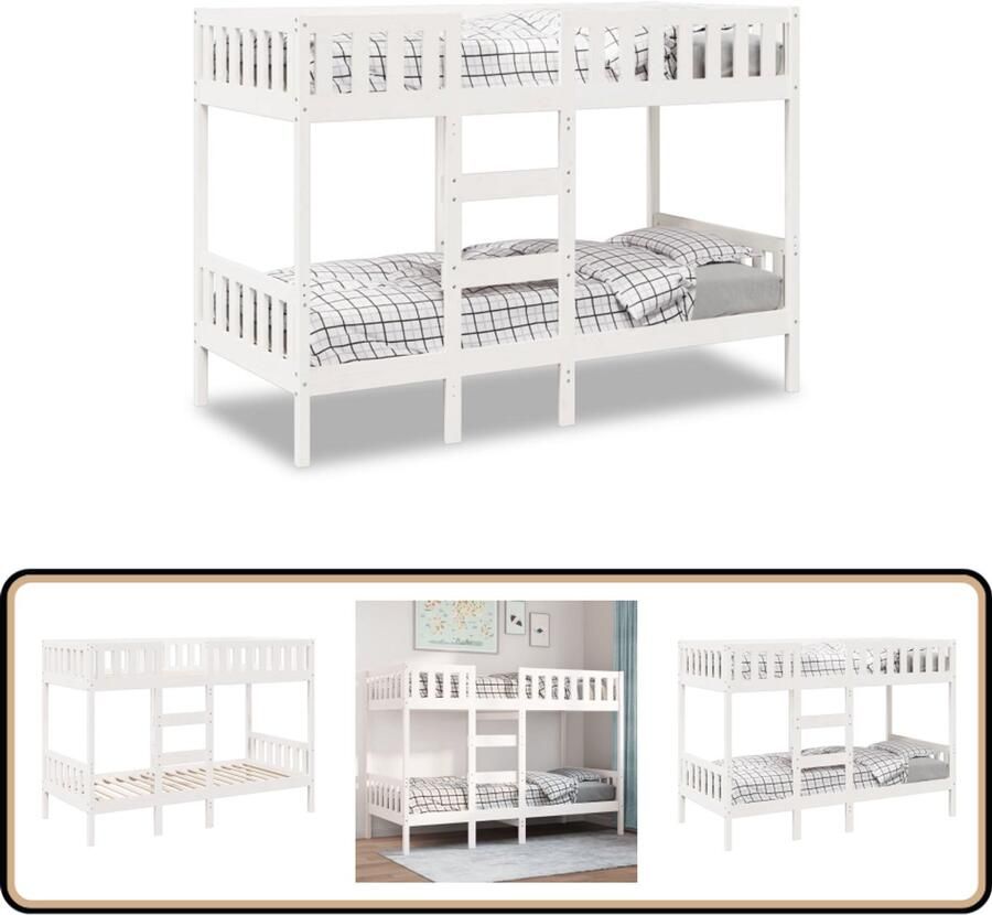 VidaXL Stapelbed massief grenenhout wit 90x200 cm