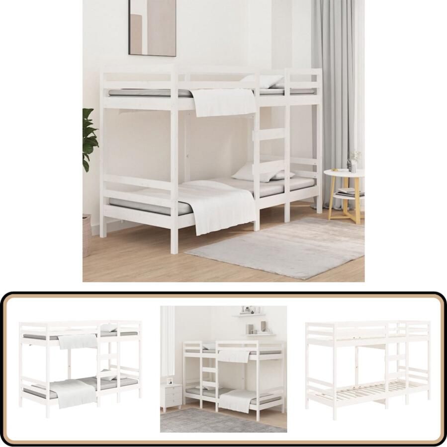 VidaXL Stapelbed Massief Grenenhout Wit 90x200 cm Stapelbed Tweepersoonsbed Kinderbed Houten Bed Witte Bed Klein Bed Budgetvriendelijk Bed