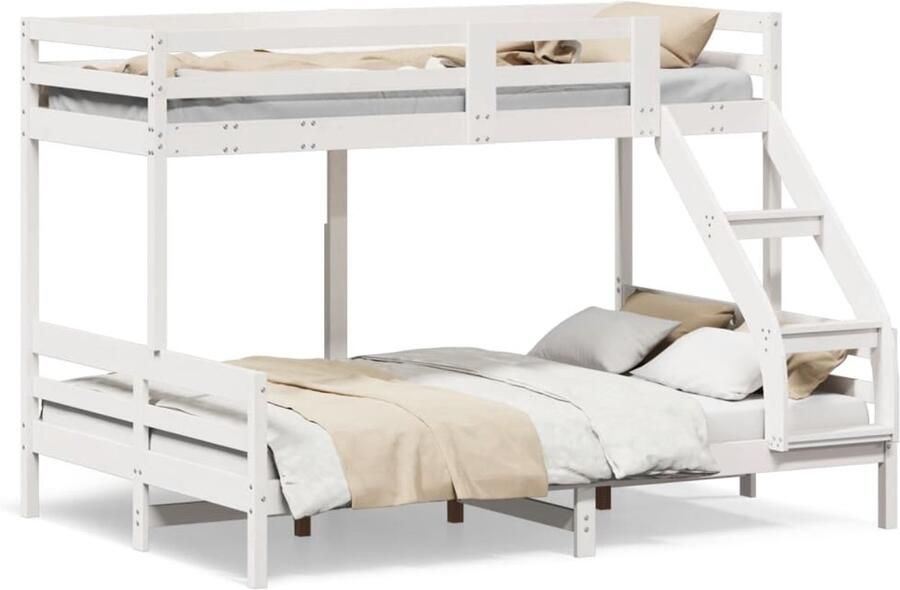 Vida XL Stapelbed massief grenenhout wit 90x200 140x200 cm SKU: V3207174 - Foto 3