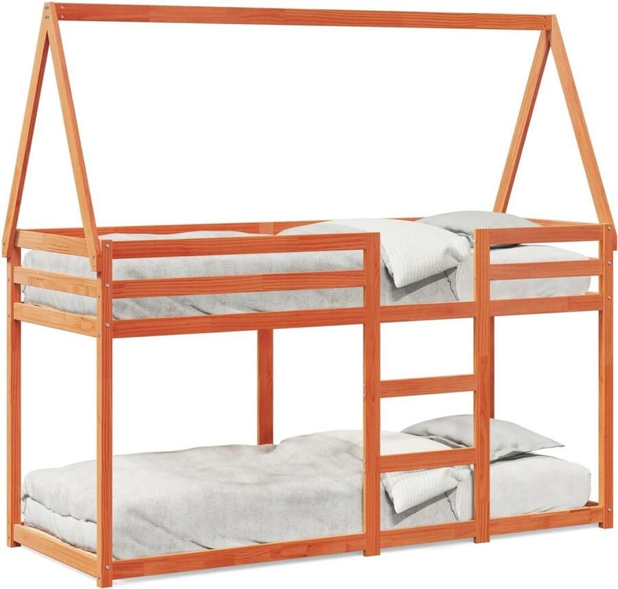 VidaXL Stapelbed met bedhuis massief grenenhout wasbruin 90x200 cm - Foto 3