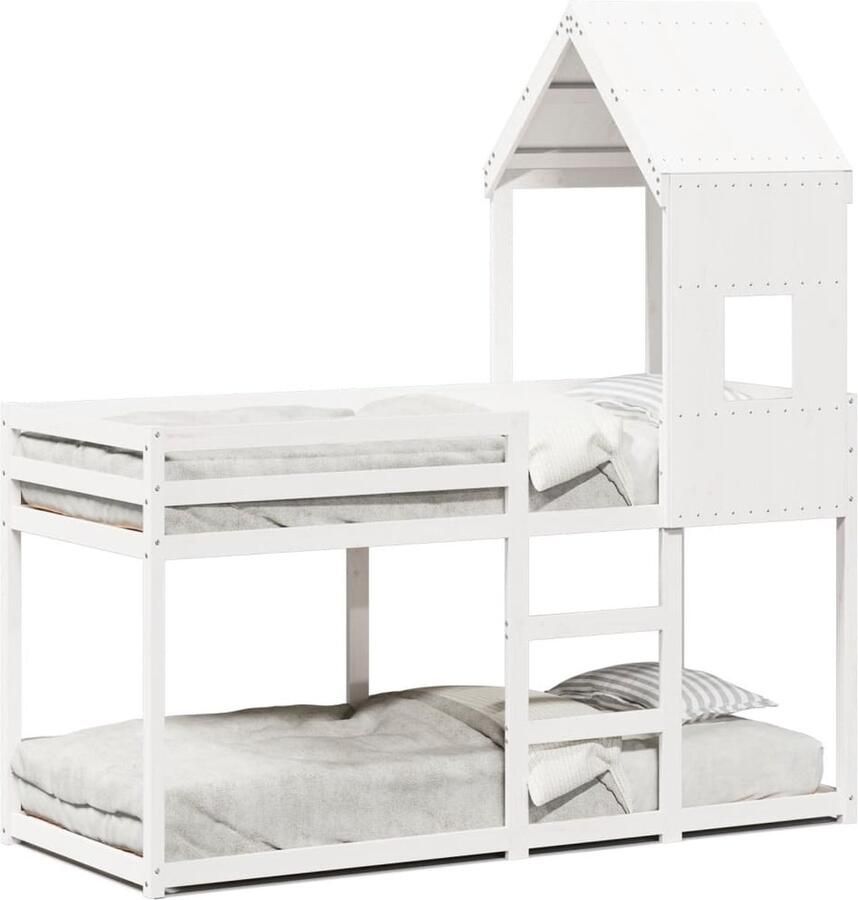 VidaXL Stapelbed met bedhuis massief grenenhout wit 80x200 cm