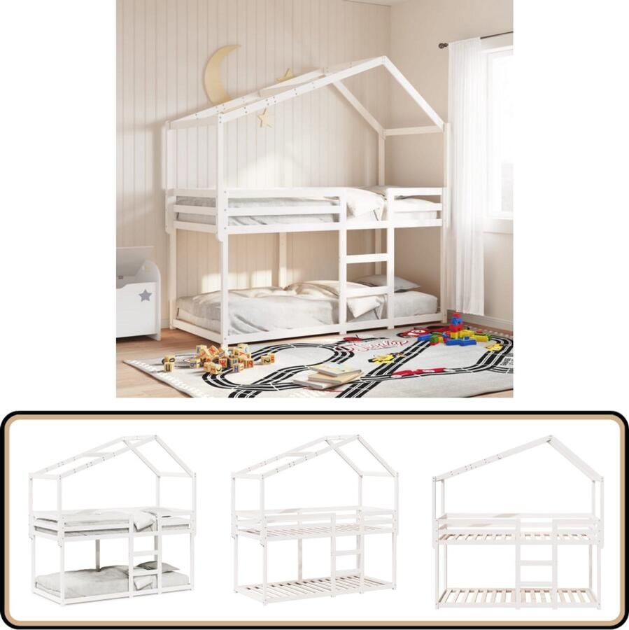 VidaXL Stapelbed met bedhuis massief grenenhout wit 80x200 cm