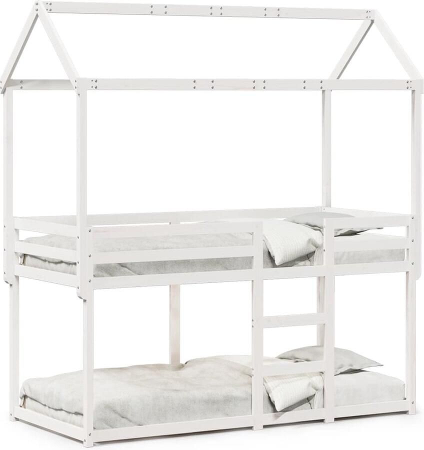 VidaXL Stapelbed met bedhuis massief grenenhout wit 80x200 cm