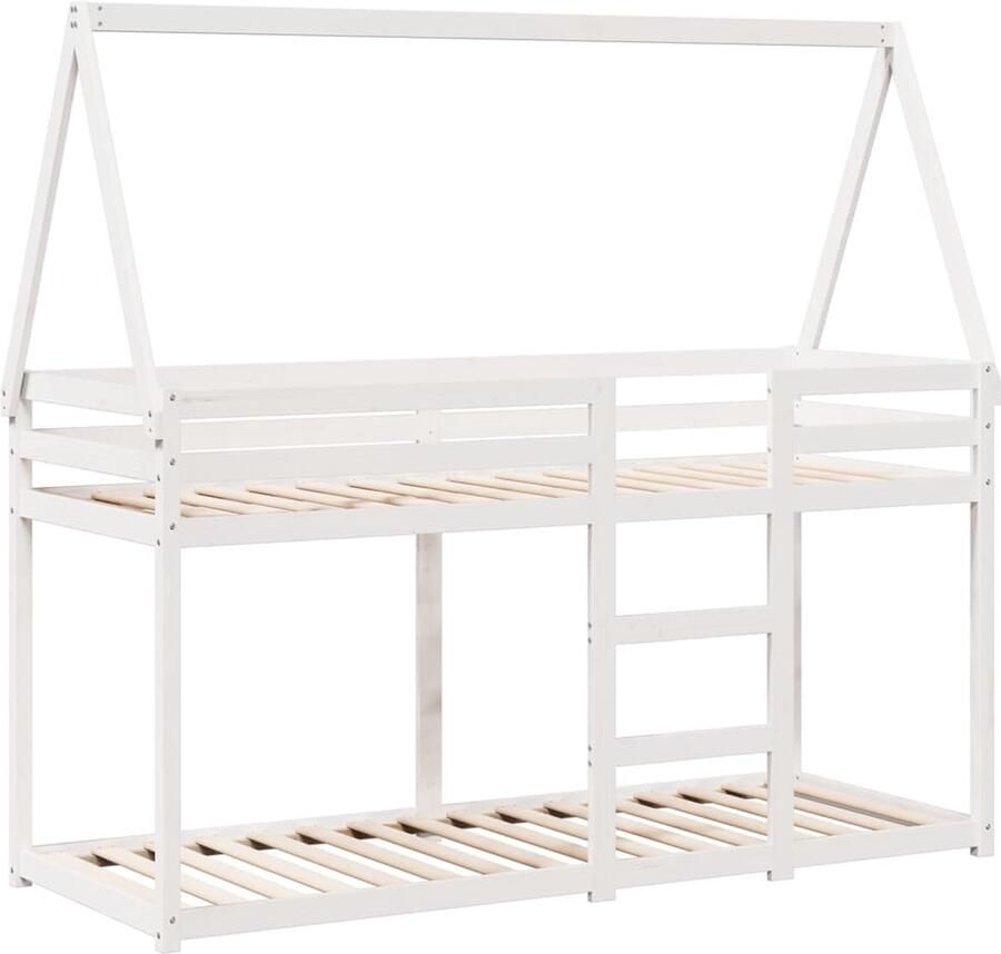 VidaXL Stapelbed met bedhuis massief grenenhout wit 80x200 cm