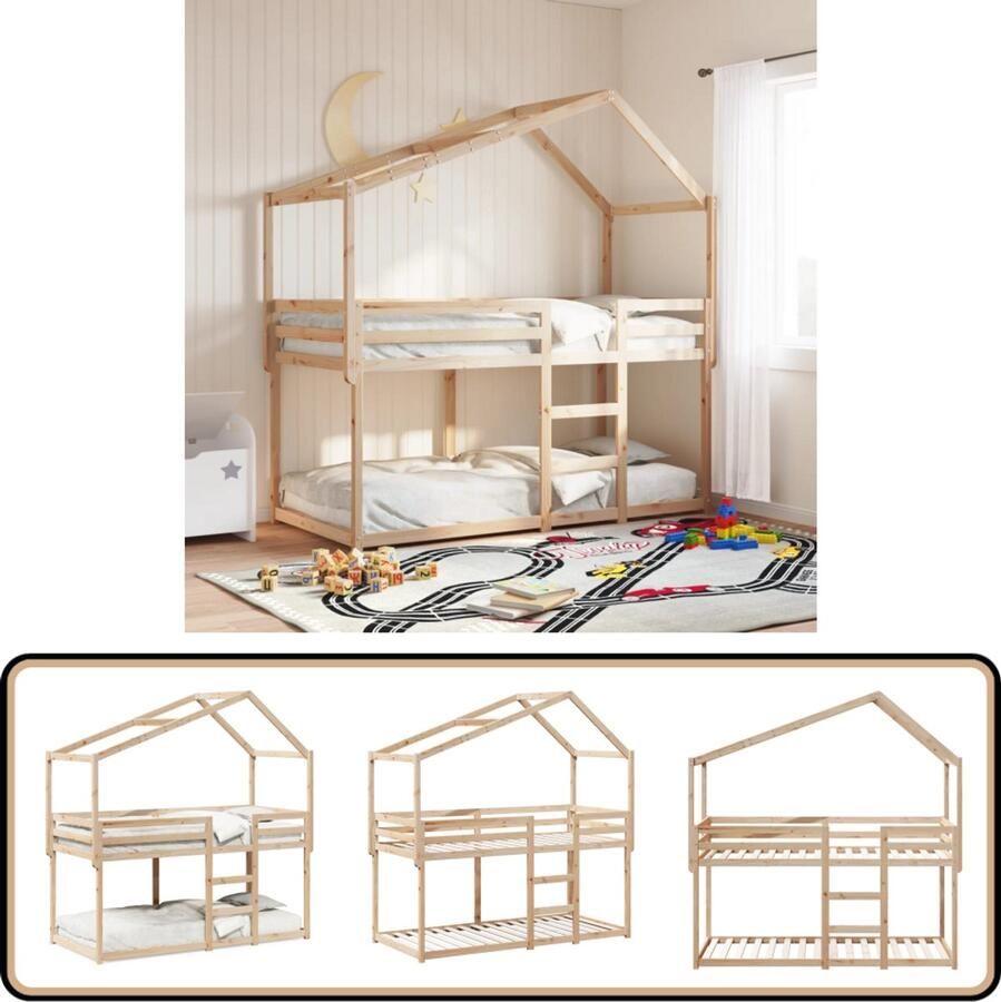 VidaXL Stapelbed met dak massief grenenhout 80x200 cm