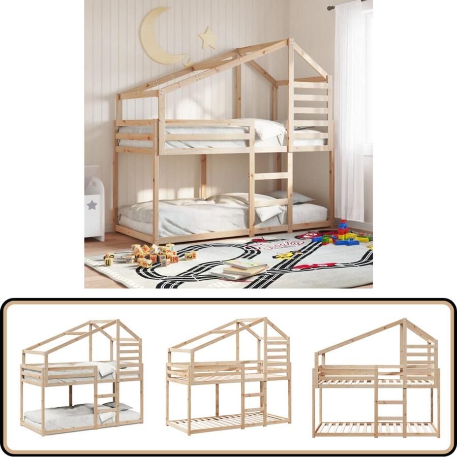 VidaXL Stapelbed met dak massief grenenhout 80x200 cm