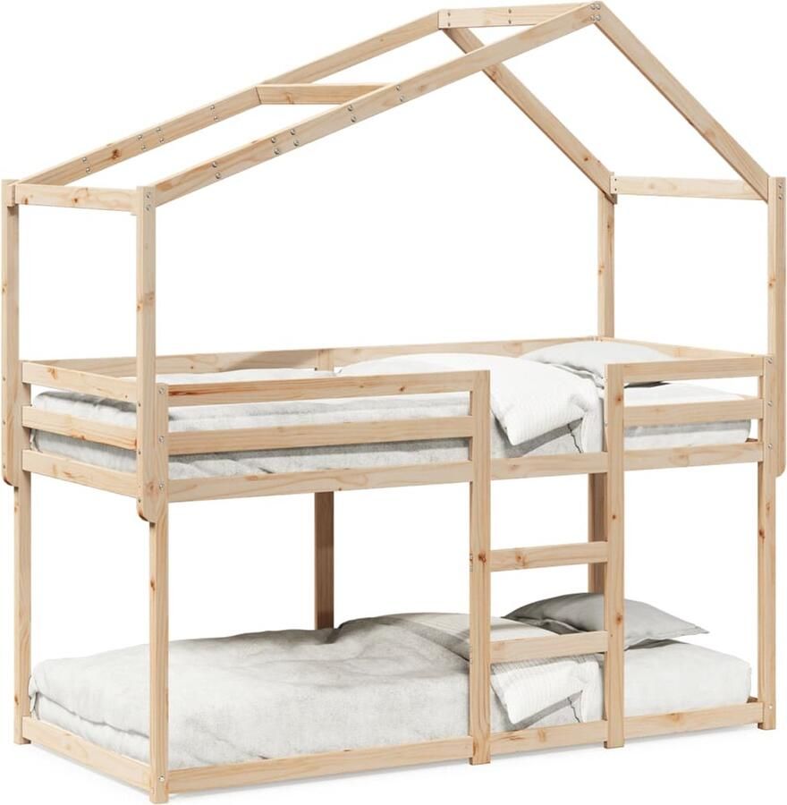 VidaXL Stapelbed 75x190 cm met dak massief grenenhout