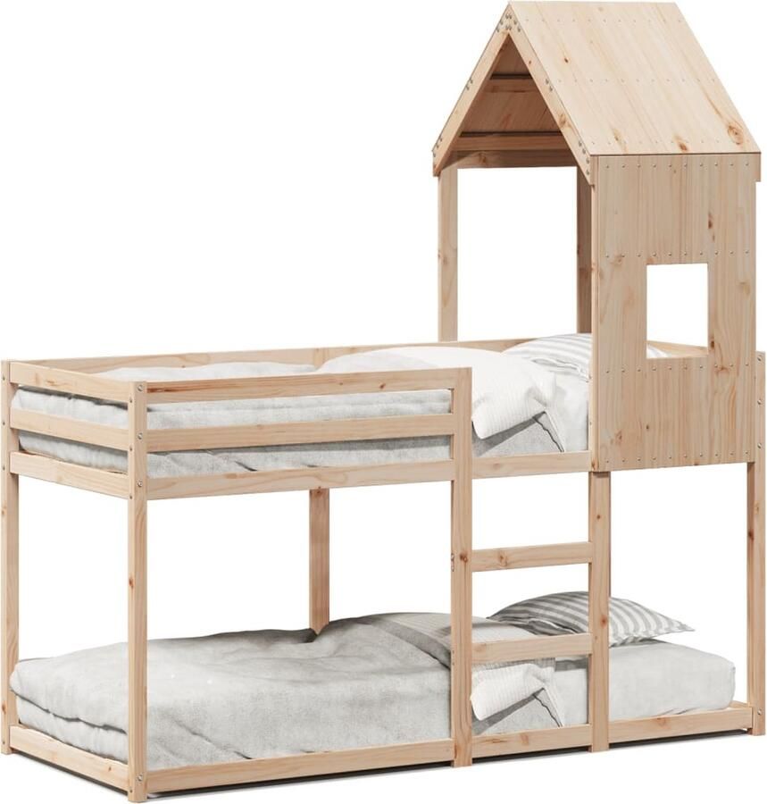 VidaXL Stapelbed met dak massief grenenhout 80x200 cm